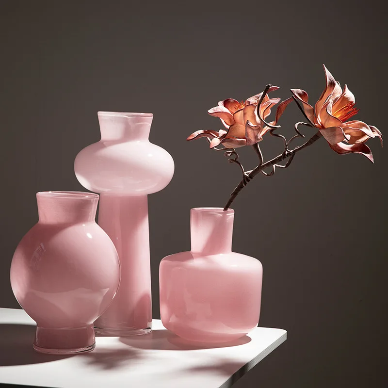 Light Luxury Porcelain Powder Glass Vase Antique pink Cloud Tower Glass Vase Net Celebrity Flower Arrangement Glass Vase