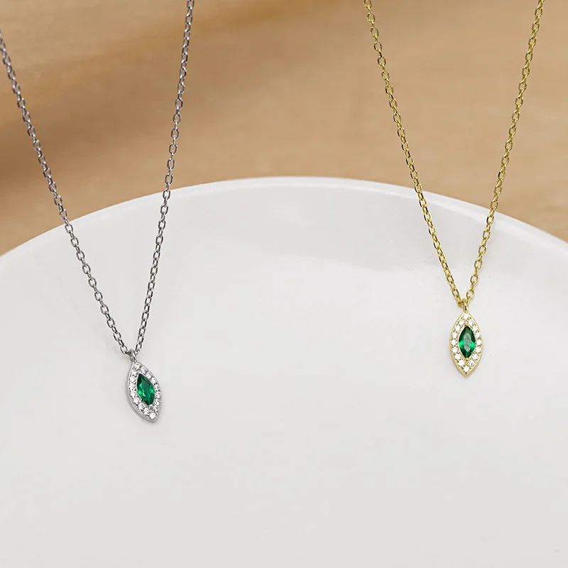 

wholesale silver jewelry women 925 sterling silver gold plated chain necklace oval emerald zircon pendant necklace jewelry