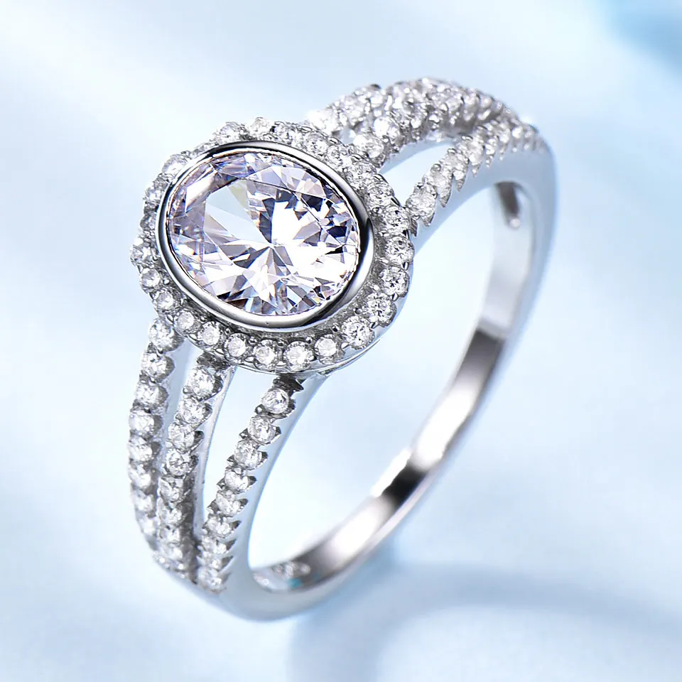 

Oval Stone Ring, Cubic Zirconia Wedding Ring, Silver color