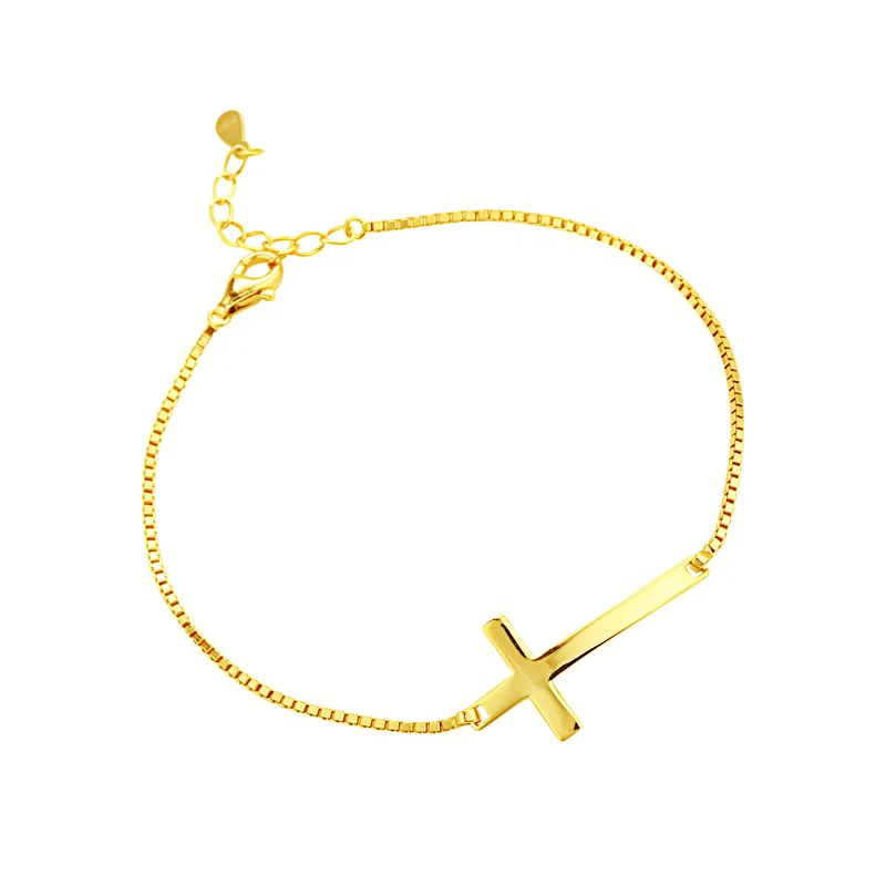 

Customize Shiny Design 925 Sterling Silver Jewelry Gold Plated Long Cross Box Chain Bracelets By Moyu