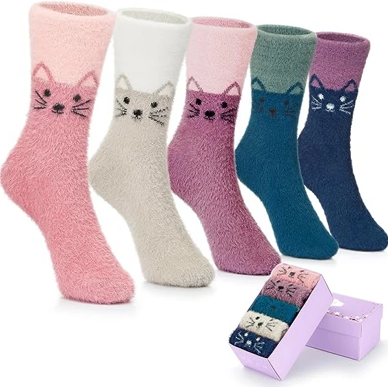 Warm Home Sleeping Animal Casual Socks Gifts Womens Fuzzy Cozy Cute Sock Soft Cute Women's Cat Socks for Women