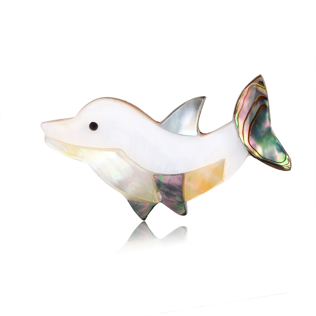 

New High-end Natural Animal Dolphin shell Brooches for Women Enamel Brooch Pins Jewelry Accessories