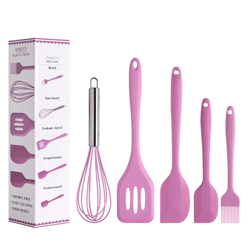 

Amazon Top Seller Cute Silicon Pink Kitchen Cooking Utensils 5Pcs Baking & Pastry Tools, Red/black/pink/green