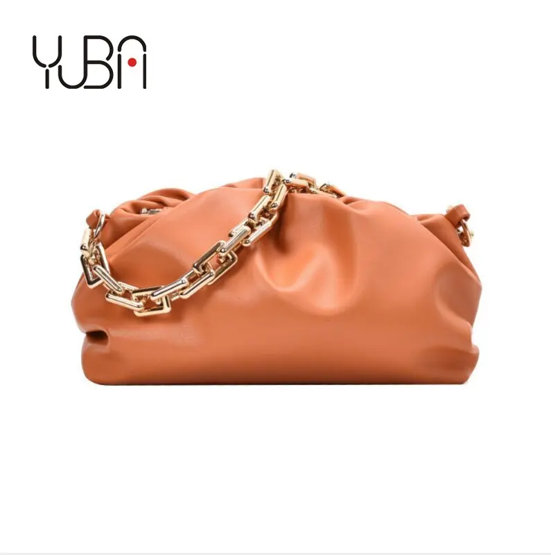 

custom logo Day clutch pleated women fashion handbags shoulder cloud bag with gold chain, Customizable