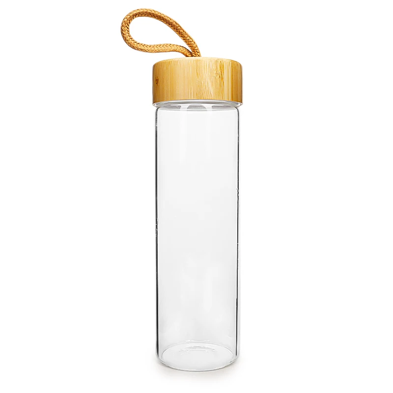 

Top quality borosilicate glass water drinking bottles with wooden bamboo lid 550ml