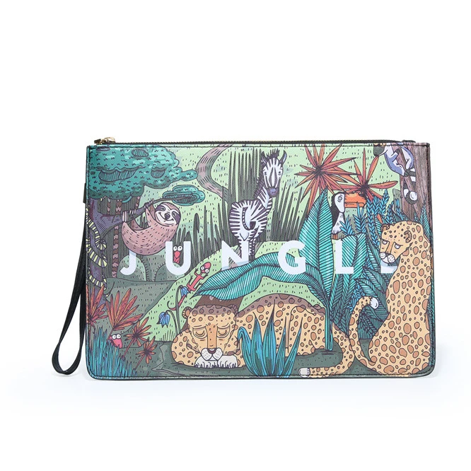 

Fashion Women Personality Graffiti Leather Street Lady Wrist Clutch Korean Casual Cartoon Mobile Phone Envelope Pouch Bag