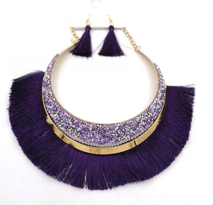 

High quality tassel jewelry set alloy choker necklace and earrings set ZL013
