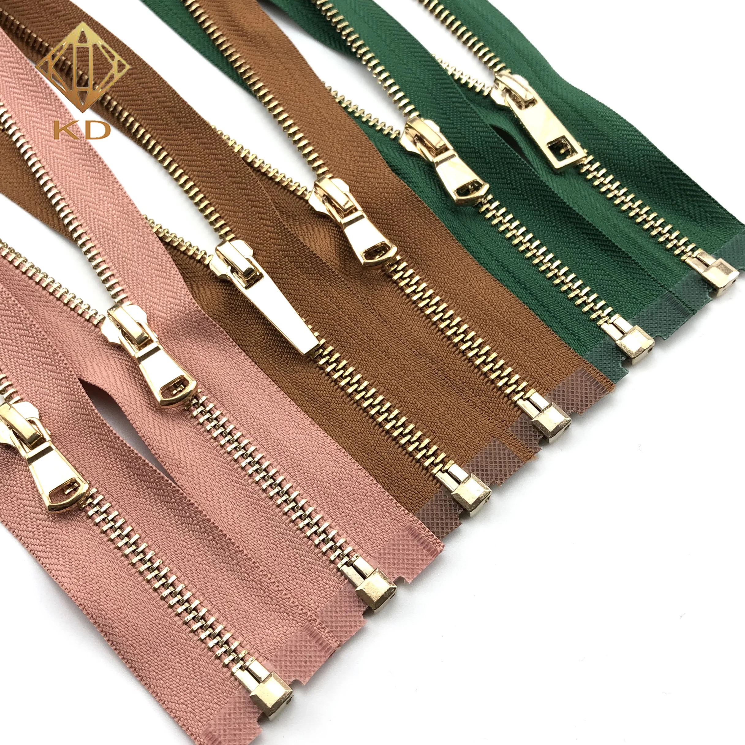 

2020 wholesale multi color open end metal zipper high quality custom zipper heads golden brass teeth zip roll, Customer's color