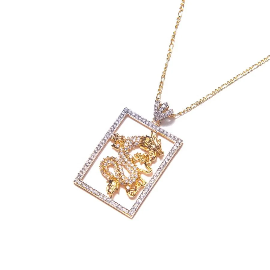 

micro pave cz silver gold plated women jewelry AAA cubic zirconia paved figaro chain dragon women necklace