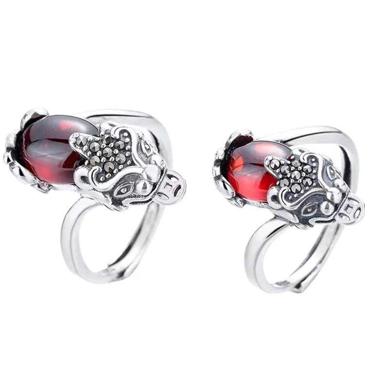 

Factory Direct Sales Pure Silver 990 Personalized Red Corundum Distressed Ring For To Send Their Girlfriends Valentine'S Day