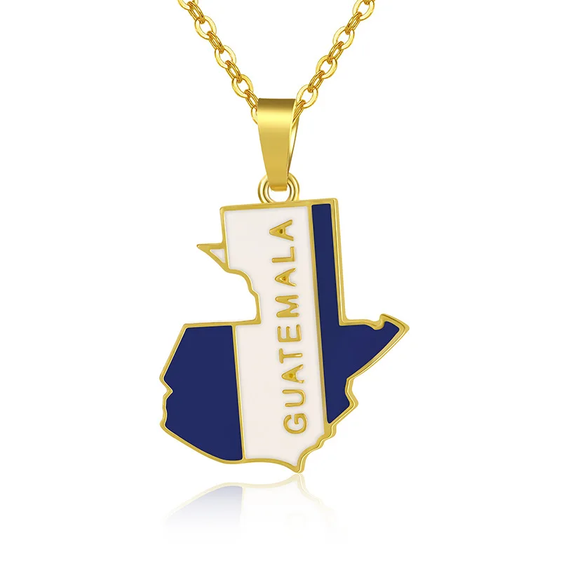 

World Country Map Necklace Real Gold Plated Stainless Steel Chain Color Guatemala Flag Guatemala Map Necklace For Kid Gift