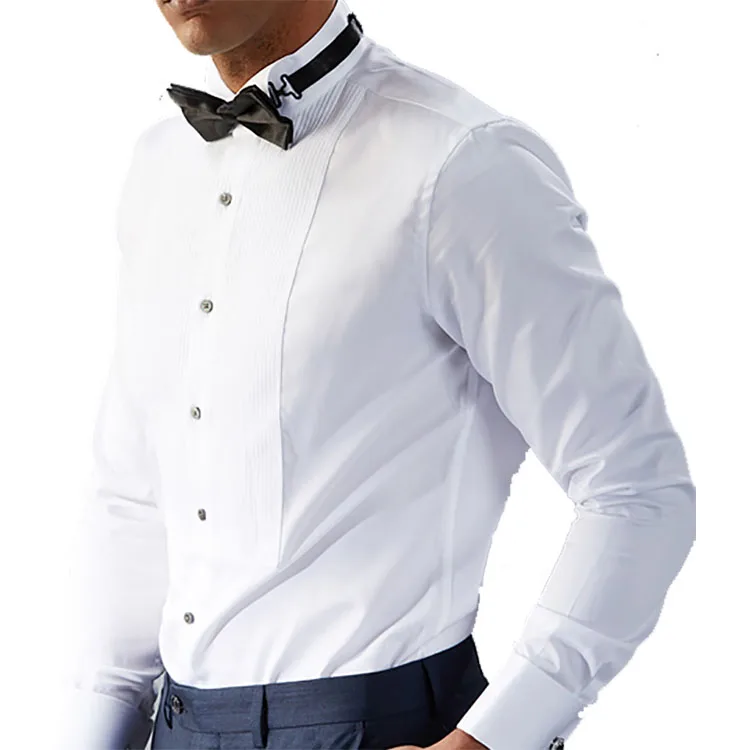 Men's Tuxedo Dress Shirt Wing Collar French Cuff with Bow-Tie Set 11A 