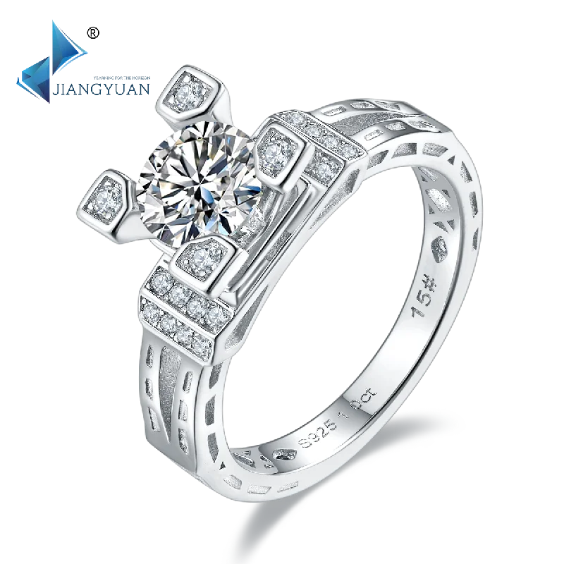 

M051A Jiangyuan fashion women jewelry 925 sterling silver 1ct moissanite white gold plated rings