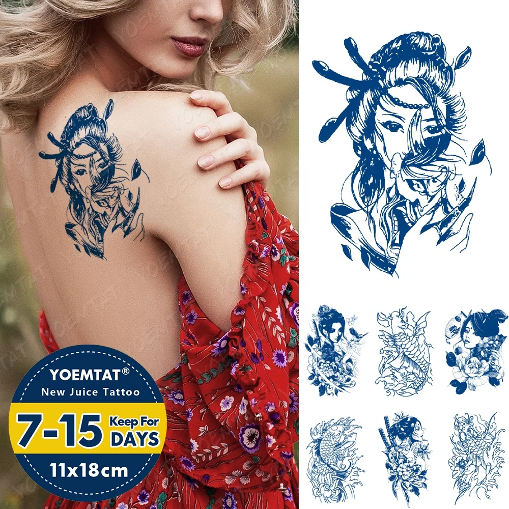 

Juice Ink Tattoos Body Art Lasting Waterproof Temporary Tattoo Sticker Prajna Geisha Beauty Arm Carp Totem Tattoo Sticker, Cmyk