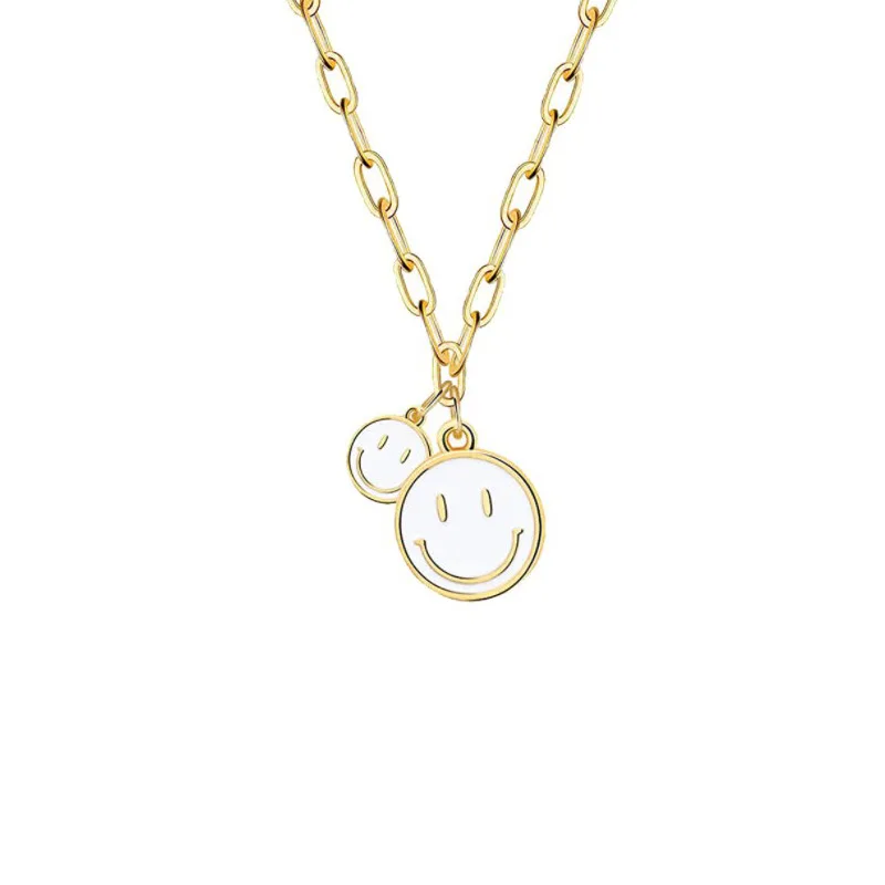 

2022 New Fashion Colorful Double Smile Face Pendant Stainless Steel Necklace For Women Free Shipping Cheap Bulk Items