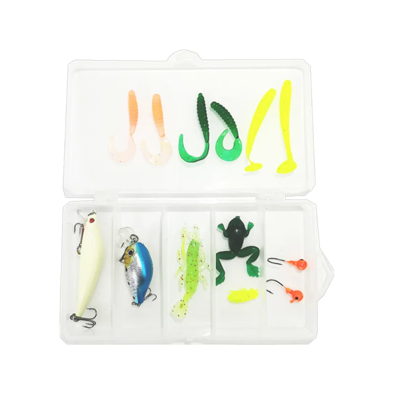 

Wholesale New Arrival Dual Size Fishing Lure Set Fishing Spoon VIB Worm Frog Minnow Hard and Soft Lure Kit, 10