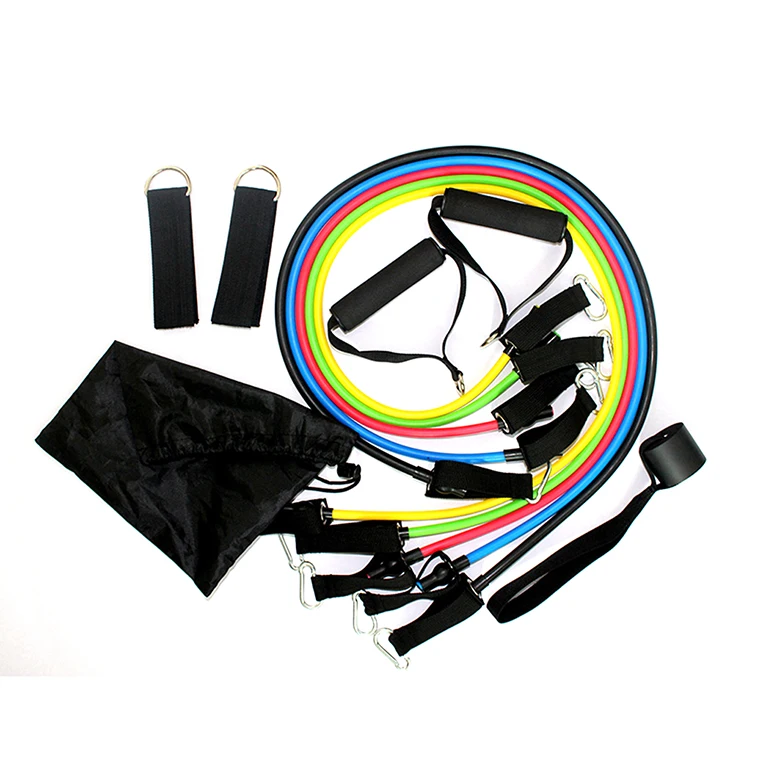

11 Pieces Set Home Fitness Multi-functional Various Tubes Pull Rope Resistance Bands, One set includes:yellow, green,red,blue and black