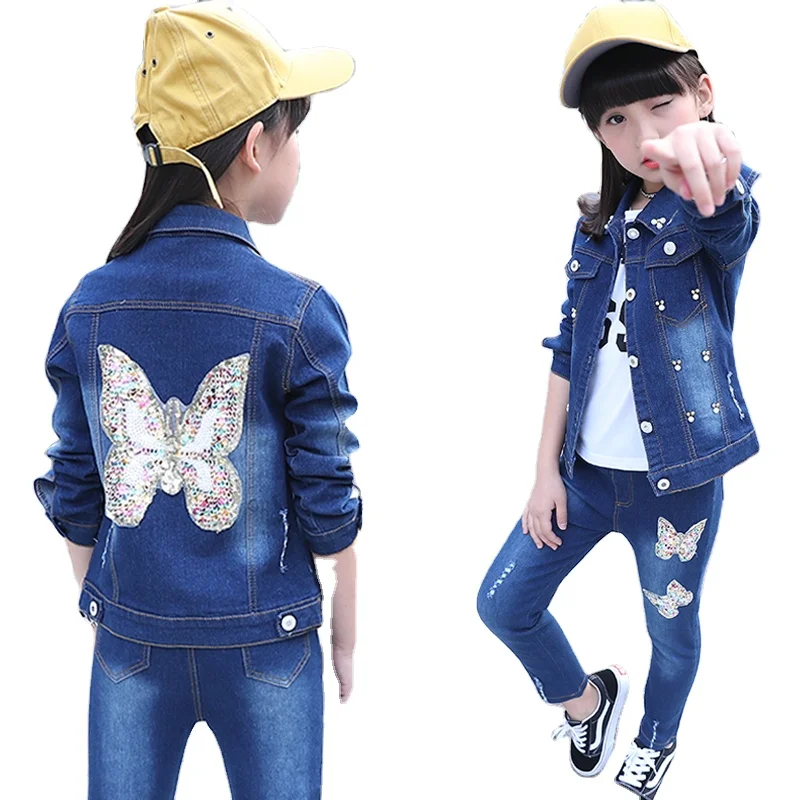 

2pcs Trendy Girls Clothes Outfits Autumn Fashion Denim Suits Kids Clothing Sets 2021 for 4-13Y