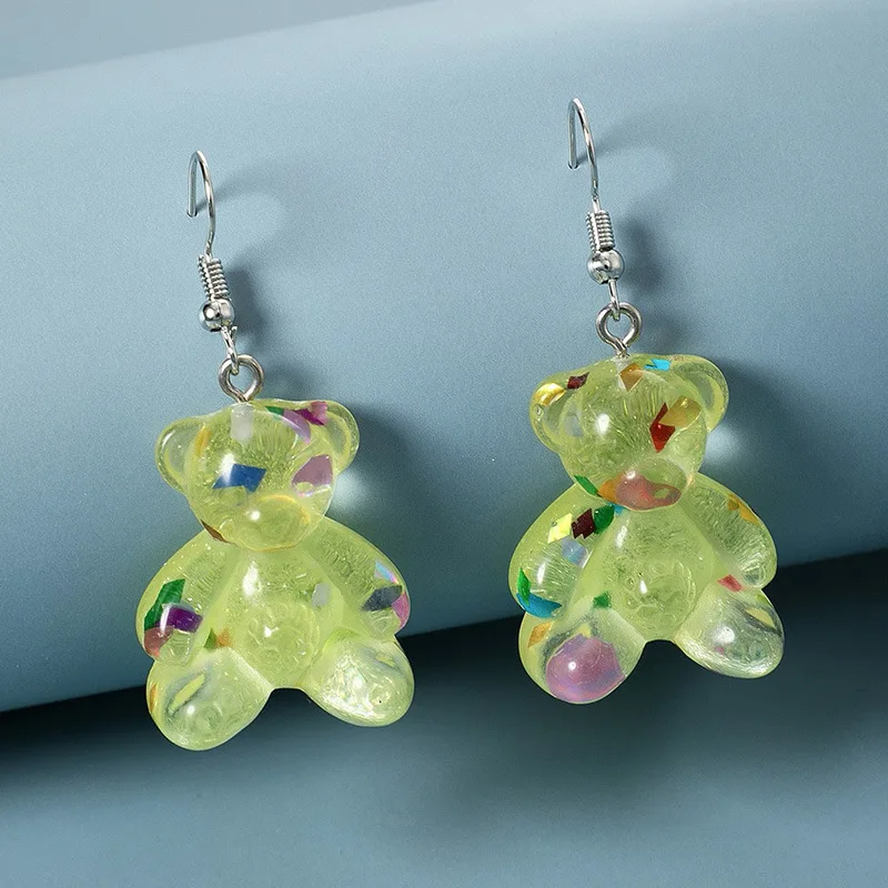 

Kaimei INS popular personality fun jewelry card love bear earrings acrylic resin candy women gummy bears cute dangle earring, Many colors fyi