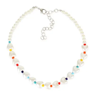 

Bohemian Statement Multicolor Collar Clavicle Chain Necklace for Women Girls Jewelry Gifts Love Heart Pearl Beaded Necklace, Sliver