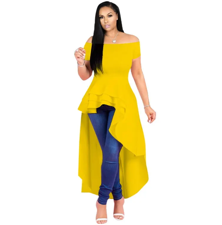 2020 Fashion Evening Plus Size Girl Dress One Shoulder Irregular Ruffle Skirt Dress Solid Color Ladies Sexy Women Clothes