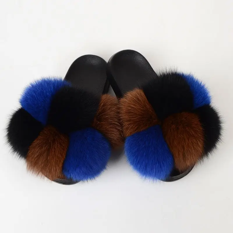 

Real fox Fur Slippers Women Home Fluffy Sliders Comfort Furry Summer Flats Sweet Ladies Shoes Female Furry Indoor Flip Flops