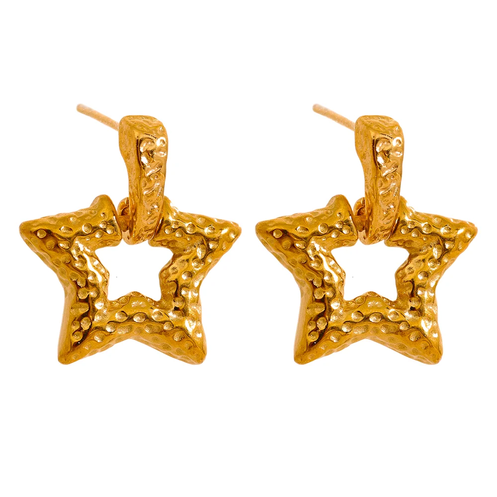

JINYOU 2453 Stainless Steel Star Hollow Drop Earrings Gold Silver Color Metal 18K PVD Waterproof Vintage Stylish Daily Jewelry
