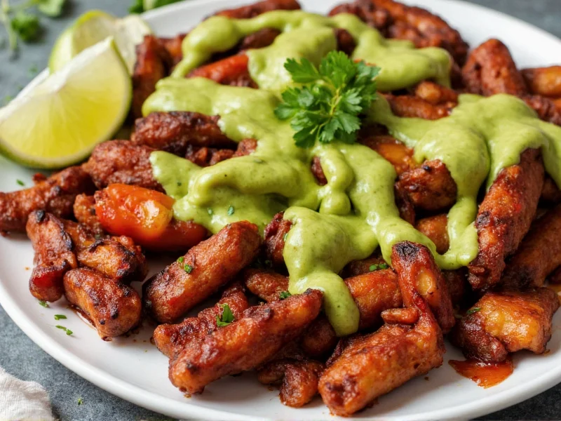 Homemade fajitas with fresh avocado crema and lime wedges