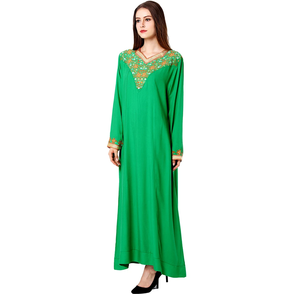 

Traditional islamic clothing classy plus size green red long sleeve maxi dress abayas summer turkish women morocan kaftan dress, Light green