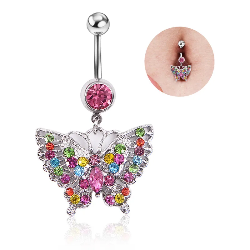 

HOVANCI belly button ring piercing butterfly customized stainless steel diamond anti-allergy belly button ring, As picture