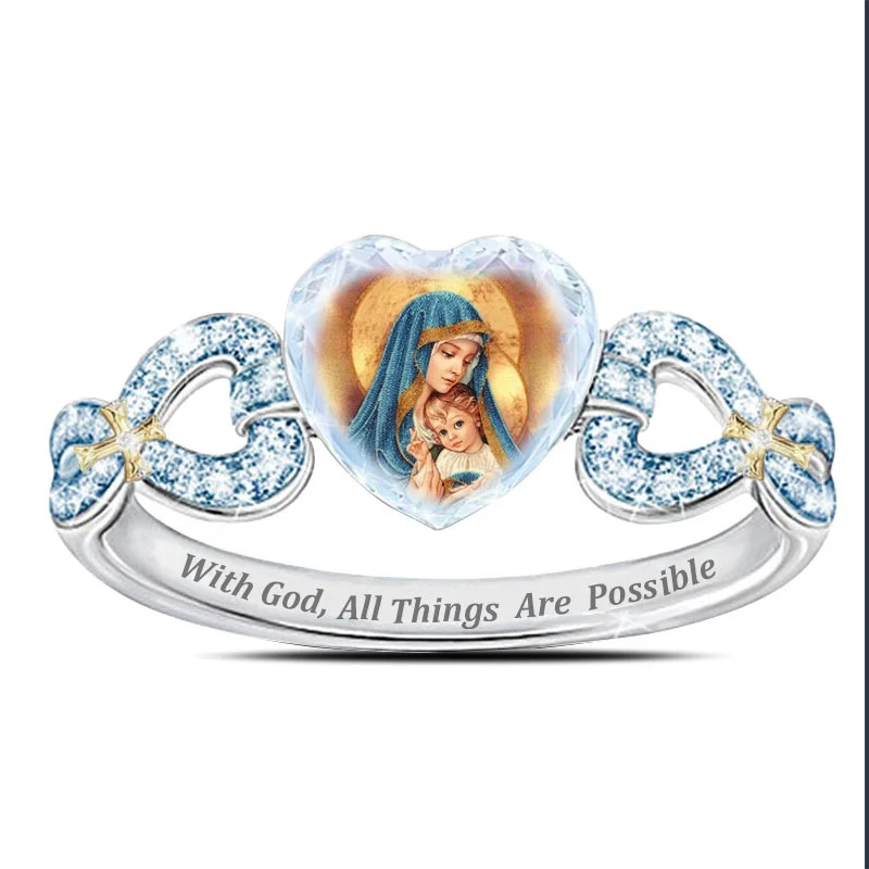 

Fashion Virgin Mary Heart Shaped Crystal Religious Lady Ring