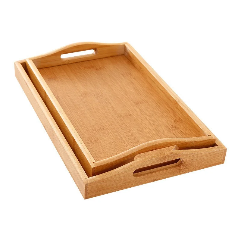 

Cheap Bamboo Serving Trays Storage Pallet Fruit Plate Breakfast Rectangular Wooden Tea Tray