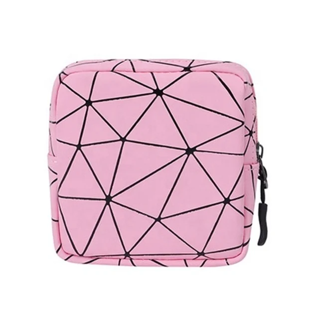 

Custom Logo Travel Waterproof Geometric Zipper Pouch Cosmetic Bag Pu Leather Bathroom Storage Bag, Green, blue, black, pink, gray