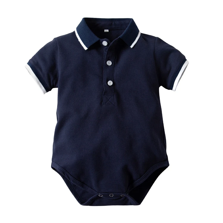 

Korea style solid white polo collar summer short sleeve cotton baby boy rompers suits