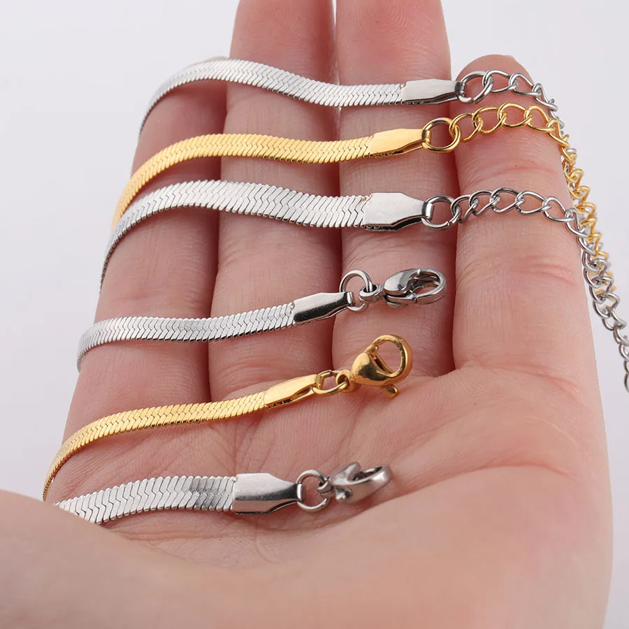 

2021 New 18K Gold Plated Flat Snake Bone Chain Bracelet High Quality Stainless Steel Trendy Design Jewelry Gift Wholesale, Picture shows