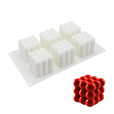 

Fusimai Mould 6 Cavity 3d Magic Ball Silicone 6-cavity Rubik's Cube Mousse Cake Bubble Candle Mold, White