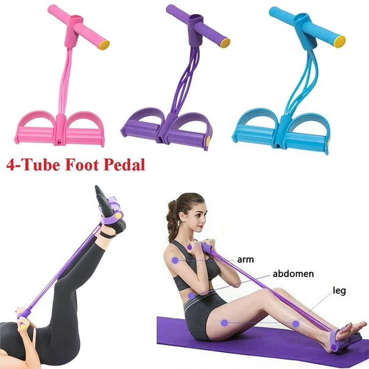 Perfect_Global 4-Tube Elastic Sit Up Pull Rope with Foot Pedal Abdominal Exerciser Equipment Fitness Yoga