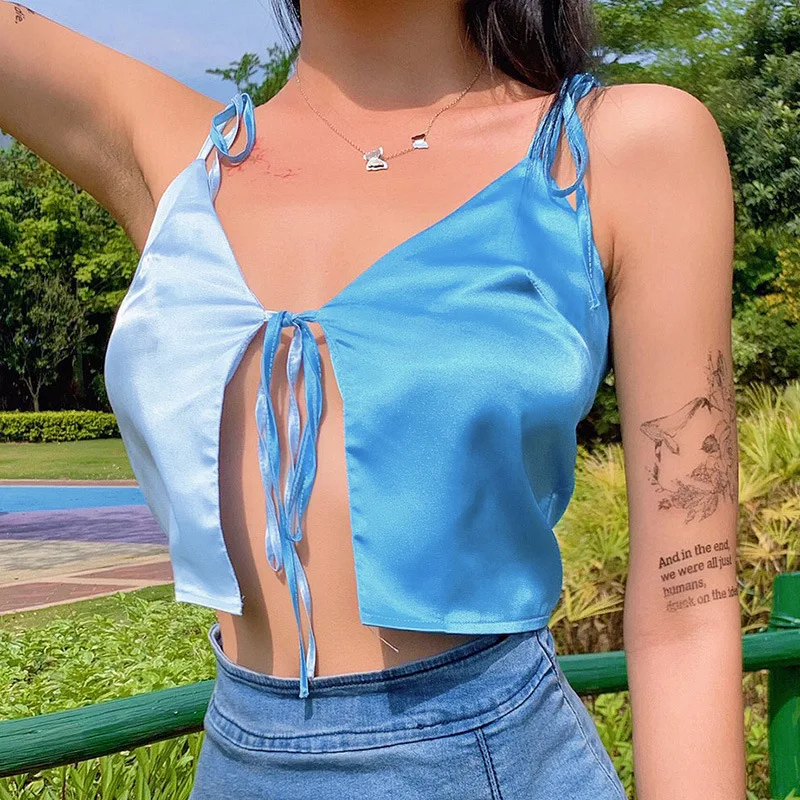 

FS1063D 2020 summer women sexy contrast color tops