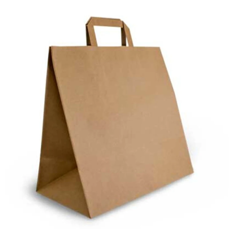 

Custom printed logo eco friendly fast food take away brown kraft paper bag with flat handle