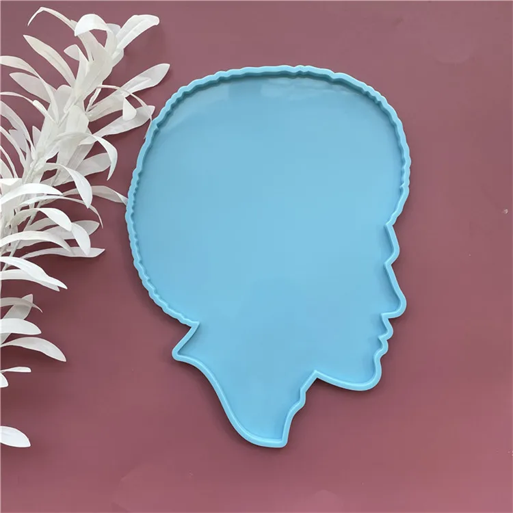 

Y1820 Large size silicone African man's head resin coaster mold tray mold, Blue