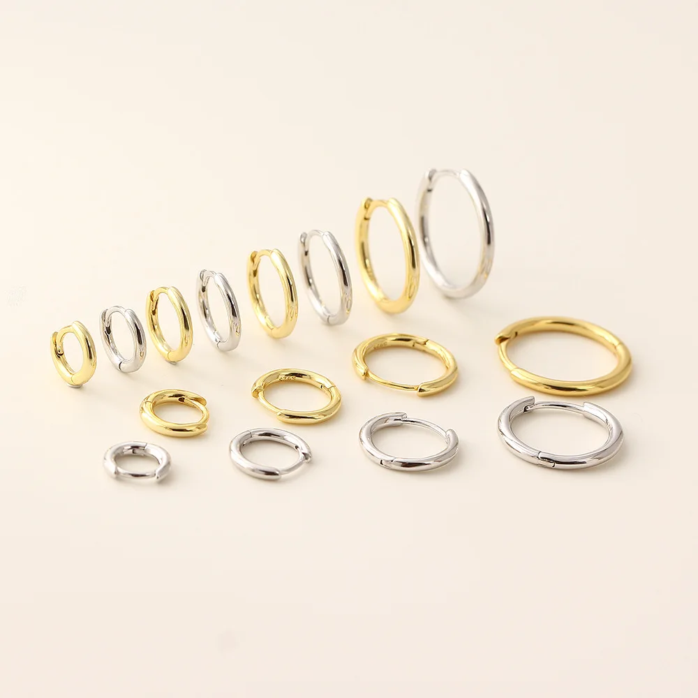 Fashion 925 Silver Plain Simple Round Hoop Earrings Jewelry 18K Gold Plated Different Sizes Set Earrings for Women
