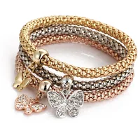 

Best Selling 3 Colors Crystal Rhinestone Owl Charm Popcorn Chain Bracelet Elastic Butterfly Corn Chain Bracelet
