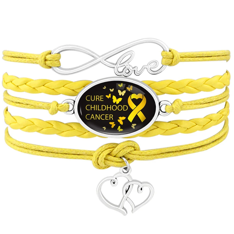 

Be Brave Cure Disease Warrior Fighter Survivor Mom Hope Faith Love Childhood Cancer Yellow Gold Ribbon Awareness Bracelets, Silver plated