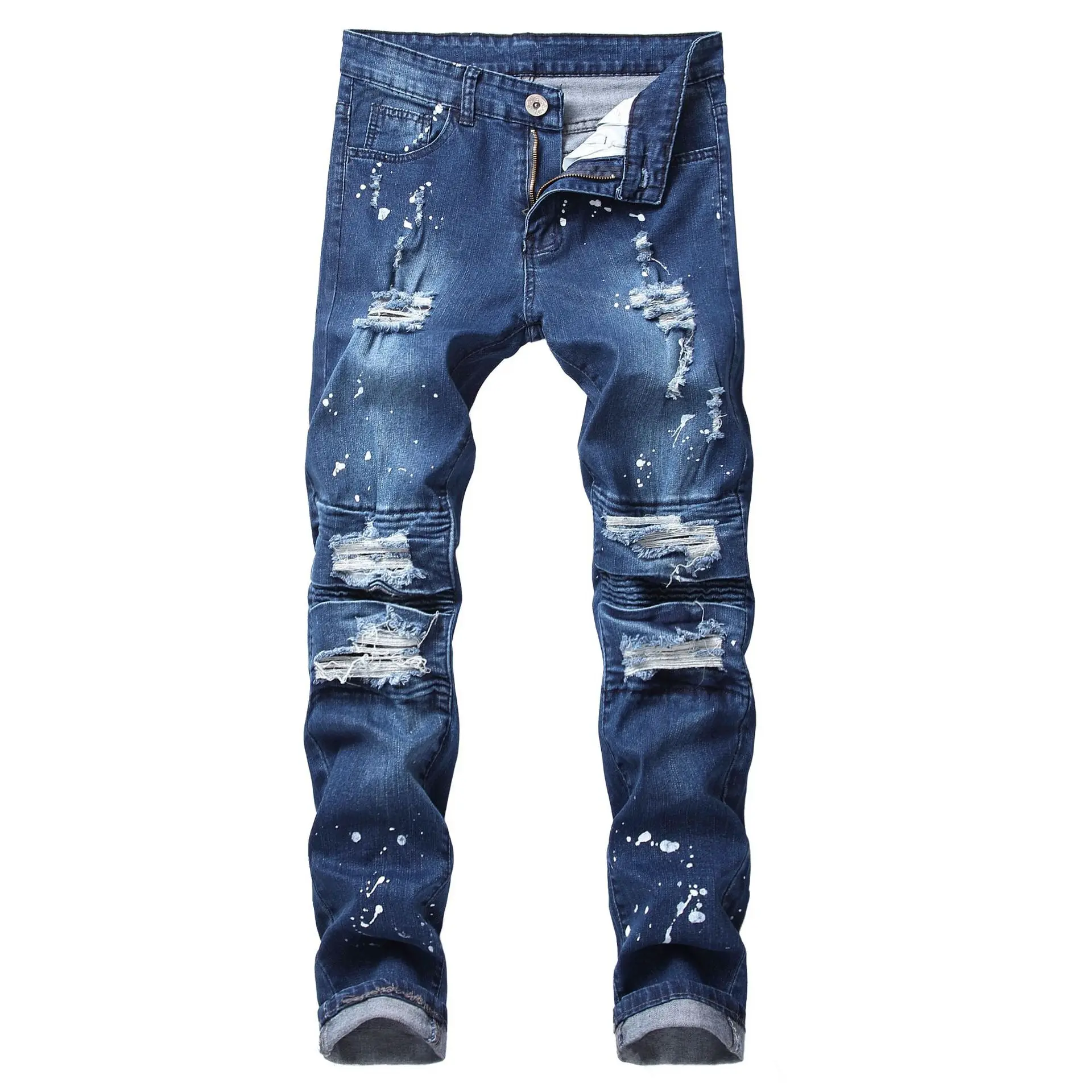 

Italy Style Custom Destroyed Denim Ripped Skinny Tacked Jeans for Men Cotton OEM Customized Spandex, 1 colors