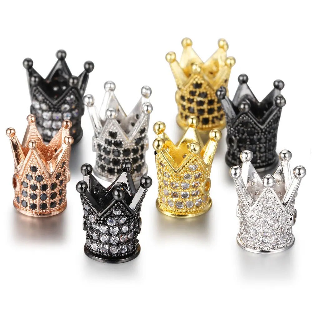 

Hot Selling King Crown Shape Beads Charm Pendant Fashion Jewelry Cubic Zircon Pave Crown Shape Charms for Making Bracelets, Gold,sliver,black,rose