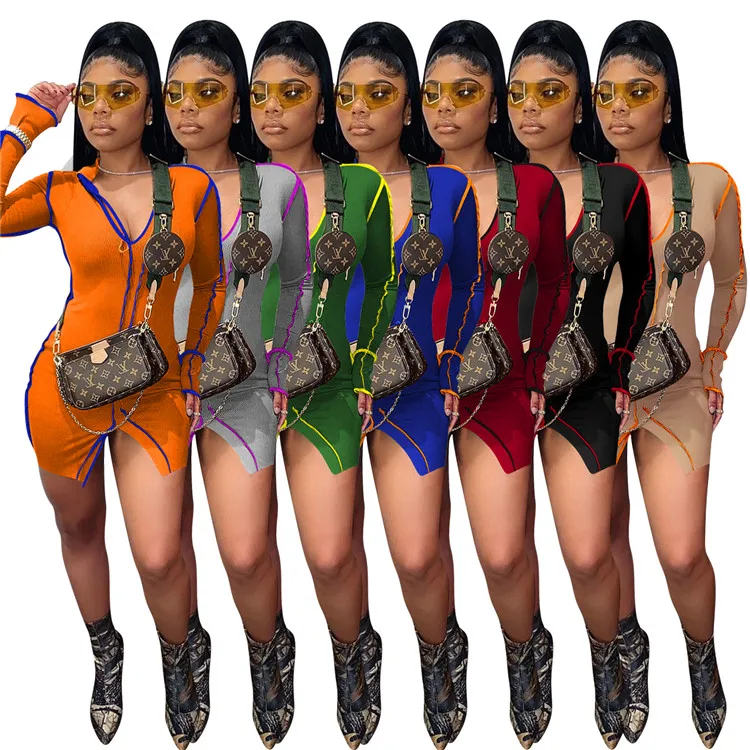 

Sexy Boutique Dresses Clothing Deep V Neck Flare Sleeve Skinny Sexy Party Wear Women Mini Dress