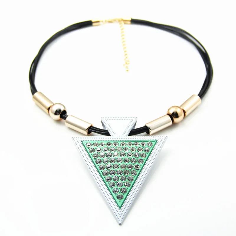 

hot sale women brass color cubic zirconia triangle charm pendant necklace jewelry