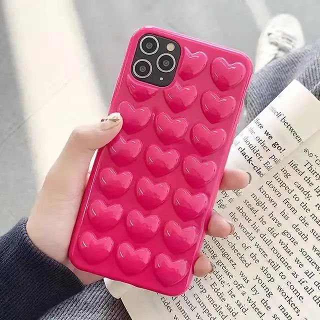 

Cartoon 3D Love Heart Candy Color Soft Solid Silicon Back Cover phone case with heart for iphone xr xs max 6 7 plus, Multi color for choose