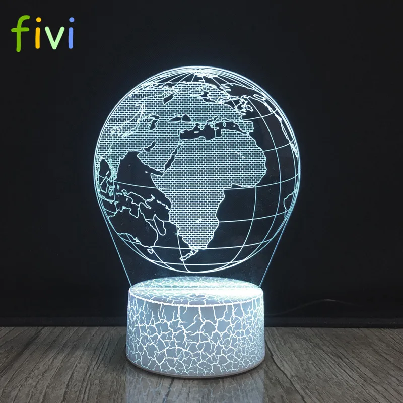 Creative Earth Globe 3d Holograma Acrylic 7 Color Bedside Bedroom Lamp