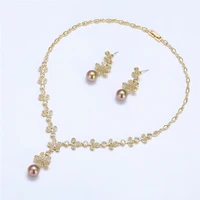 

YSset-295 xuping luxury gold women fashion wedding jewelry, pearl design flower style bridal jewelry set